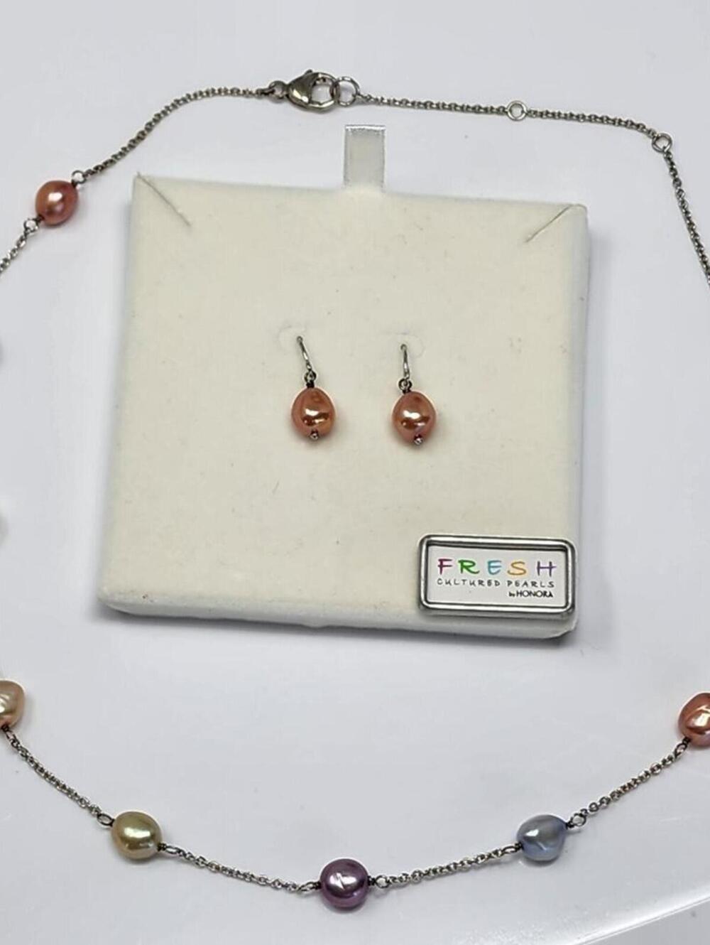 NWT Honora Cultured Pearl Sterling Silver Necklace Earring Jewelry Set